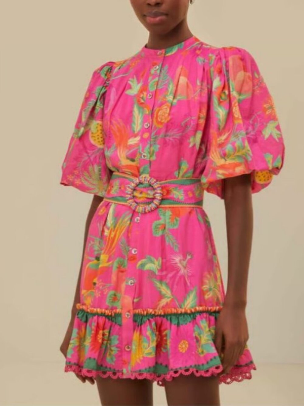 Farm Rio Pink Delicate Fruit Garden Mini Dress